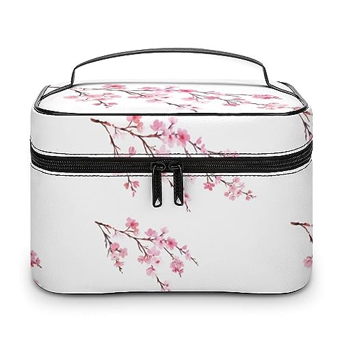 Qjjinxior Kosmetiktasche, niedliche Fledermaus-Make-up-Tasche, Leder, Reise-Kulturbeutel für Damen, Kirschblüten, 25x18x15cm von Qjjinxior