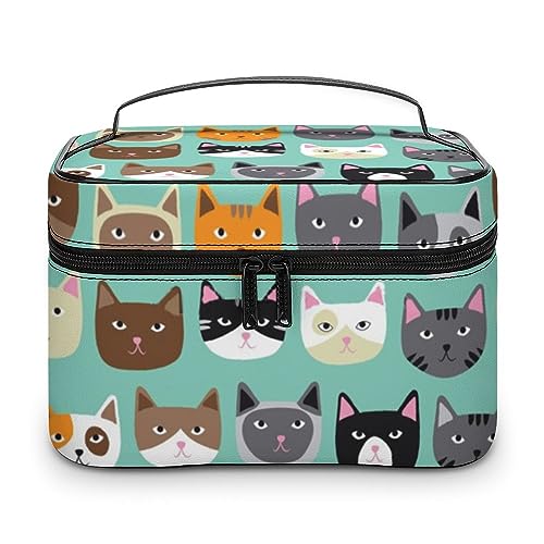 Qjjinxior Kosmetiktasche, niedliche Fledermaus-Make-up-Tasche, Leder, Reise-Kulturbeutel für Damen, Niedliche Katzengesichter, 25x18x15cm Qjjinxior Kosmetiktasche, niedliche Fledermaus-Make-up-Tasche, Leder, Reise-Kulturbeutel für Damen, Niedliche Katzengesichter, 25x18x15cm von Qjjinxior