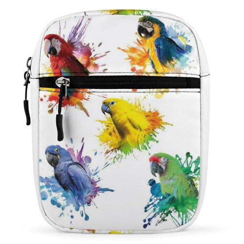 Qjjinxior Umhängetasche, Cartoon-Fuchs-Crossbody-Tasche, Mehrzwecktasche, kleine Umhängetasche für Arbeit, Business, Reisen, 3D-Aquarell-Papagei., Einheitsgröße von Qjjinxior