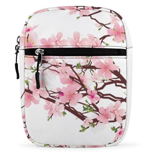 Qjjinxior Umhängetasche, Cartoon-Fuchs-Crossbody-Tasche, Mehrzwecktasche, kleine Umhängetasche für Arbeit, Business, Reisen, Verführerische Kirschblüten, Einheitsgröße von Qjjinxior