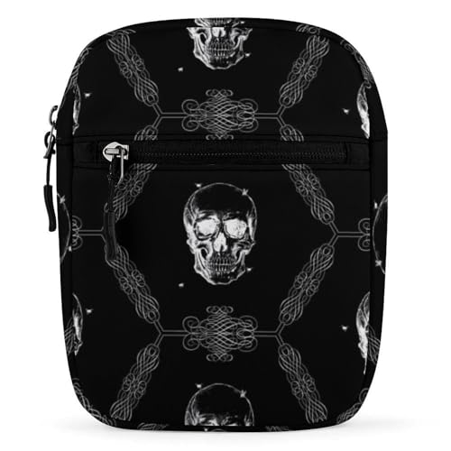 Qjjinxior Umhängetasche, Colerful Flower Crossbody-Tasche, Mehrzwecktasche, kleine Umhängetasche für Arbeit, Business, Reisen, Black Scary Skull, Einheitsgröße von Qjjinxior
