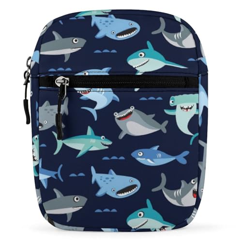 Qjjinxior Umhängetasche, Colerful Flower Crossbody-Tasche, Mehrzwecktasche, kleine Umhängetasche für Arbeit, Business, Reisen, Cartoon-Hai, Einheitsgröße von Qjjinxior