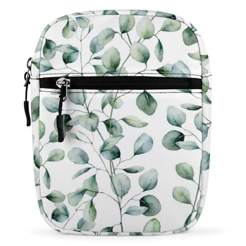 Qjjinxior Umhängetasche, Colerful Flower Crossbody-Tasche, Mehrzwecktasche, kleine Umhängetasche für Arbeit, Business, Reisen, Eukalyptusblätter, Einheitsgröße von Qjjinxior