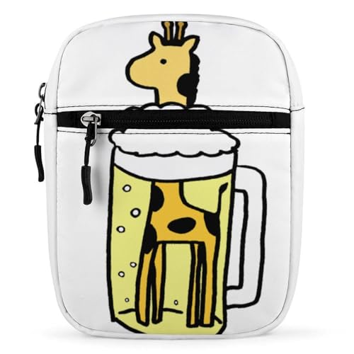 Qjjinxior Umhängetasche, Colerful Flower Crossbody-Tasche, Mehrzwecktasche, kleine Umhängetasche für Arbeit, Business, Reisen, Niedliche Giraffe und Bier, Einheitsgröße von Qjjinxior