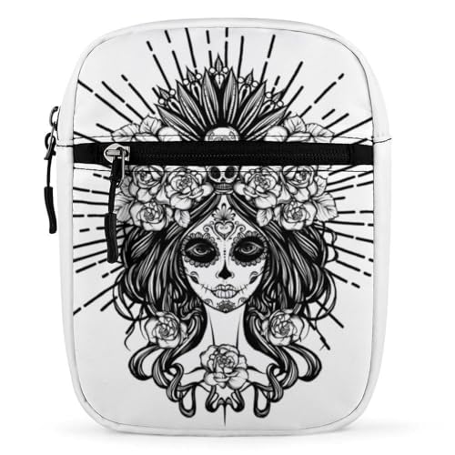 Qjjinxior Umhängetasche, Kirschblüten-Umhängetasche, Mehrzwecktasche, kleine Umhängetasche für Arbeit, Business, Reisen, Dia De Los Muertos Totenkopf, Einheitsgröße von Qjjinxior
