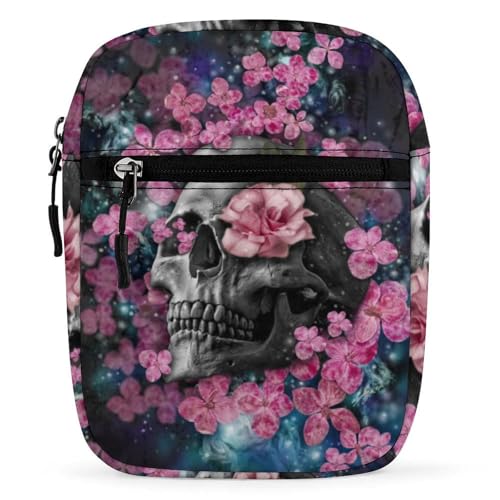 Qjjinxior Umhängetasche, Musiknoten, Umhängetasche, Mehrzwecktasche, kleine Umhängetasche für Arbeit, Business, Reisen, Totenkopf Blume, Einheitsgröße von Qjjinxior