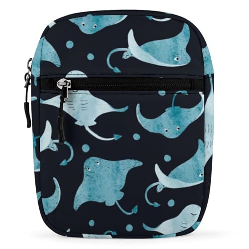 Qjjinxior Umhängetasche, Nymphensittiche, Papageien, Umhängetasche, Mehrzwecktasche, kleine Umhängetasche für Arbeit, Business, Reisen, Manta Ray und Fisch, Einheitsgröße von Qjjinxior