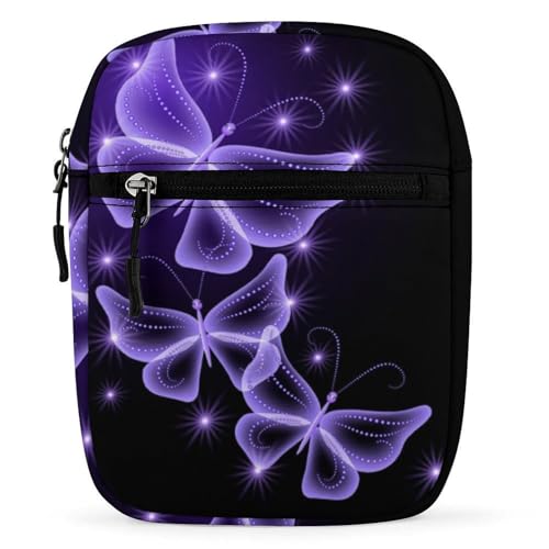 Qjjinxior Umhängetasche, Old English Sheepdog Dog Crossbody Bag, Multi Purpose Small Satchel for Work Business Travel, violettfarbener schmetterling, Einheitsgröße von Qjjinxior