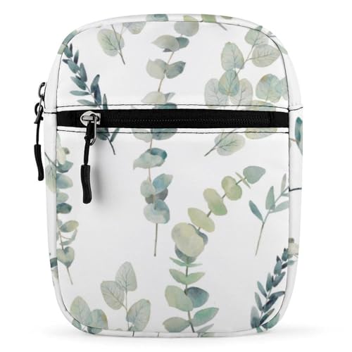 Qjjinxior Umhängetasche, bunte Huhn-Umhängetasche, Mehrzwecktasche, kleine Umhängetasche für Arbeit, Business, Reisen, Eukalyptusblätter, Einheitsgröße von Qjjinxior
