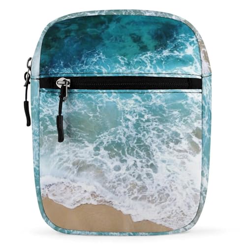 Qjjinxior Umhängetasche, bunte Huhn-Umhängetasche, Mehrzwecktasche, kleine Umhängetasche für Arbeit, Business, Reisen, Schöne Ozeanwellen, Einheitsgröße von Qjjinxior