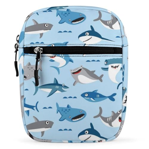 Qjjinxior Umhängetasche, französische Bulldogge, Umhängetasche, Mehrzwecktasche, kleine Umhängetasche für Arbeit, Business, Reisen, Niedlicher Cartoon-Hai in Blau, Einheitsgröße von Qjjinxior