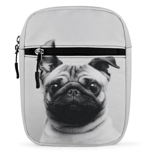 Qjjinxior Umhängetasche, niedlicher Frosch, Umhängetasche, Mehrzwecktasche, kleine Umhängetasche für Arbeit, Business, Reisen, Niedlicher Mops, Einheitsgröße von Qjjinxior