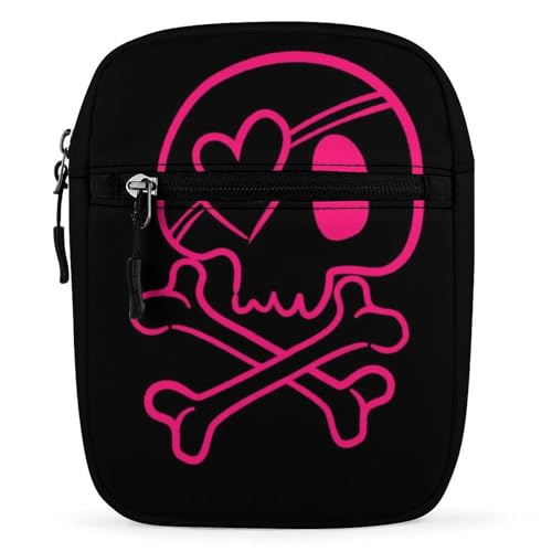 Qjjinxior Umhängetasche, niedlicher Frosch, Umhängetasche, Mehrzwecktasche, kleine Umhängetasche für Arbeit, Business, Reisen, Rosa süßer Totenkopf, Einheitsgröße von Qjjinxior