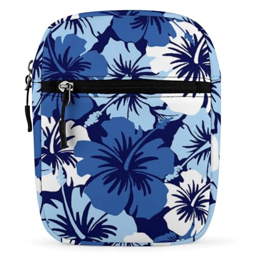 Qjjinxior Umhängetasche, rote Wassermelonen-Umhängetasche, Mehrzwecktasche, kleine Umhängetasche für Arbeit, Business, Reisen, Blau Hibiskus Blume, Einheitsgröße von Qjjinxior