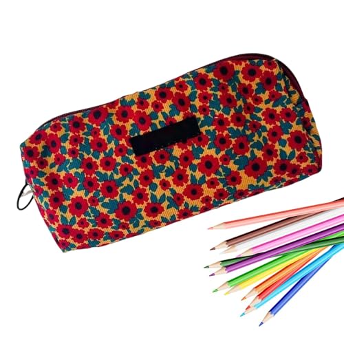 Qkbuza Blumen-Make-up-Tasche, Blumen-Bleistift-Beutel, Kosmetiktasche Bleistiftbeutel Reißverschlusstasche, Aufbewahrungstasche, Make-up-Organizer, Federmäppchen, Make-up-Tasche mit Blumenmuster, von Qkbuza