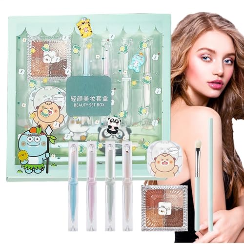 Qkbuza Make-up-Set für Damen, Damenkosmetik-Set - Komplettes Gesichts-Make-up-Set für Damen - Reisekosmetikset mit Augenbrauenstift, Lippenstift und Pinsel für den täglichen Pendelverkehr und Reisen von Qkbuza