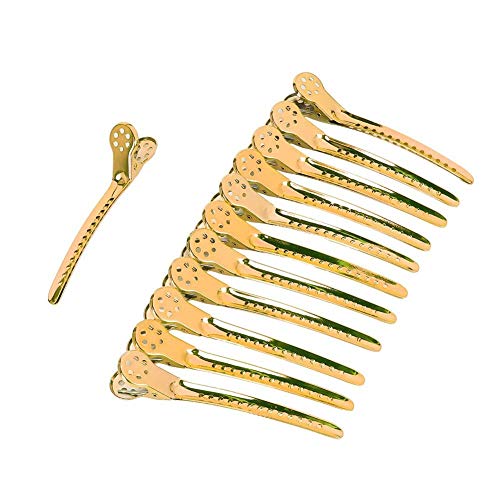 12 Stück Metall Haarspangen Stahl Entenschnabel Haarspangen Professionelle Haarspangen für Frauen Haarspangen für das Styling für Frauen Mädchen und Friseur(Gold) von Qkissi