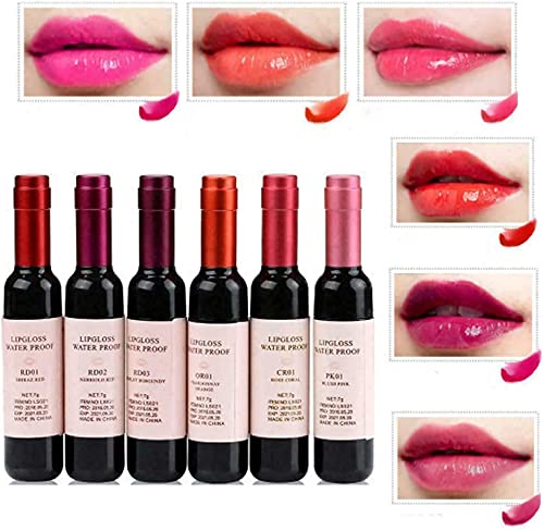 1/6Pcs Wine Lipstick Matte Long Lasting Waterproof Lip Tint Set Moisturizing and Non-Stick Cup Lip Gloss for Women and Girls (RD01) von Qklovni