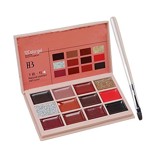 12 Colors Highly Pigmented Gel Paint Palette Nail Kit, Solid Nail Polish Palette, Cream Gel Nail Polish, Professional Mud Gel Nail Polish for Nail Art DIY Design Salon Manicure (Millennium Red) von Qklovni