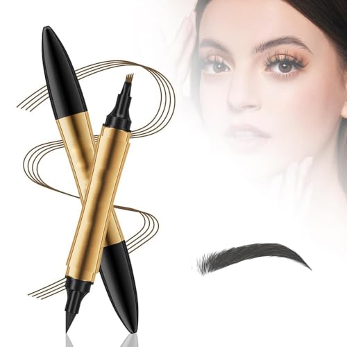2 in 1 Magic Eyebrow Pencil,2024 Upgrade 3D Microblading Eyebrow Tattoo Pencil 4 Fork Tip with Eyeliner for Natural Eyebrow Makeup. (Gray) von Qklovni