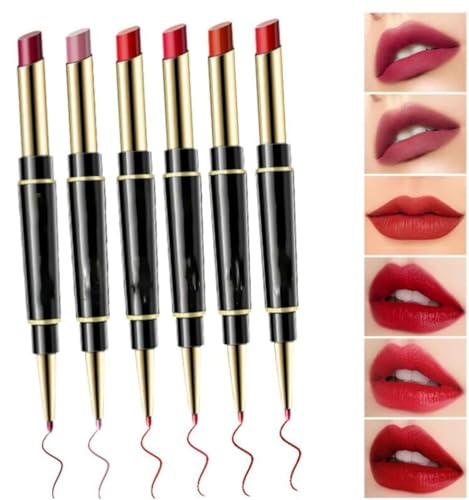 Double-ended Auto-rotating Lip Liner, 2 in 1 Non-stick Cup Is Not Easy To Discolor Double-ended Lip Pencil Matte Lipstick Makeup Set. (Mix, 14cm) von Qklovni