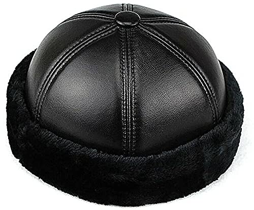 Genuine Leather Skullcap, Sailor Cap Hat Beanie Rolled Cuff Retro Brimless Genuine Leather Beanie Hat, Unisex von Qklovni