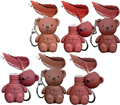 Keychain Bear Lipsticks, 2 in 1 Bear Keychain Velvet Matte Lipstick Lip Mud Set, Waterproof Long Lasting No-Budge Clay Lip Mud Lip gloss Moisturizing (6 colors) von Qklovni