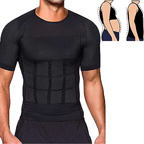 Men's Compression Short-Sleeve T-Shirt, Seamless Short Sleeve Tank Top Slimming Sports Baselayer Tops (2XL, Black) von Qklovni