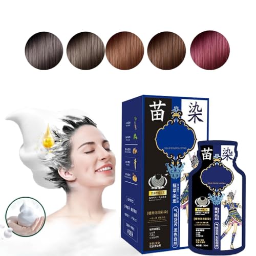 Miao-Ethnic Plant Extract Bubble Hair Dye Cream, 3 in 1 Plant Bubble Hair Dye Shampoo, Natural Hair Dye Shampoo for Women and Men, 10pcs/Box (Deep Tea) von Qklovni