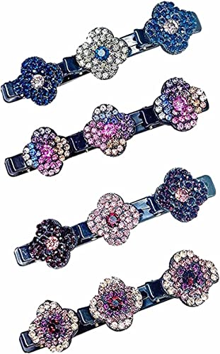 Sparkling Crystal Stone Braided Hair Clips, Satin Fabric Hair Bands, Chopped Hairpin Duckbill Clip, Fashion Double Layer Braided Hair Clip for Women Girls. (4pcs) von Qklovni