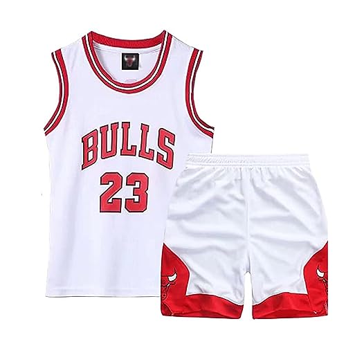 Qkydky Basketball Trikot Kinder 2 Stücke,Basketball Kinder Trikot and Shorts,Sleeveless Basketball Trikot,Jungen Trikot Basketball Kinder,Basketball Trikot Set für 3-14 Kinder(Weiß, 11-14 Jahre, 2XL) von Qkydky