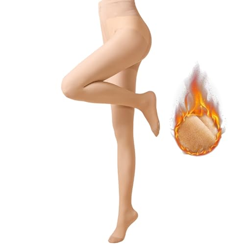 Qkydky Gefütterte Strumpfhose, Thermo Strumpfhosen Damen,Strumpfhosen Damen Winter Hohe Taille Pantyhose Winterleggings Strumpfhose Damen Plüschstrümpfe Pantyhose,Gefälschte Durchscheinend/Hautfarben von Qkydky