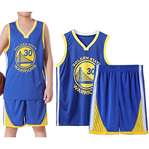 Qkydky Basketball Trikot Kinder 2 Stücke,Basketball Kinder Trikot and Shorts,Sleeveless Basketball Trikot,Jungen Trikot Basketball Kinder, für 3-14 Kinder(Blau, 5-6 Jahre,M) von Qkydky