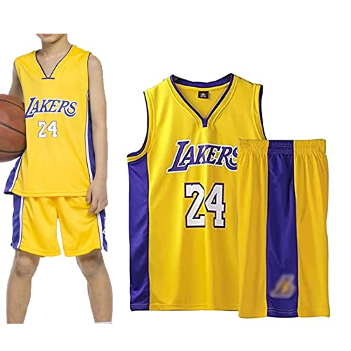 Qkydky Basketball Trikot Kinder 2 Stücke,Basketball Kinder Trikot and Shorts,Sleeveless Basketball Trikot,Jungen Trikot Basketball Kinder, für 3-14 Kinder(Gelb,7-8 Jahre,L) von Qkydky