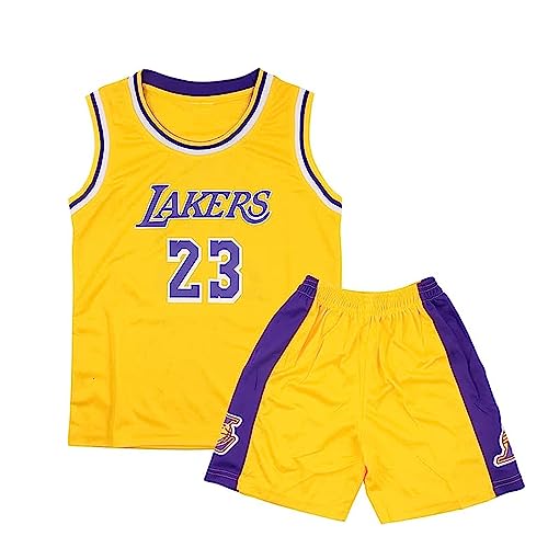 Qkydky Kinder Basketball Trikot Set - Atmungsaktiv, Leicht & Langlebig - Perfekt für Training & Spiele - Verschiedene Größen & Farben - Ideal für Jungen & Mädchen(Gelb#23,S,für 3-4 Jahr) von Qkydky