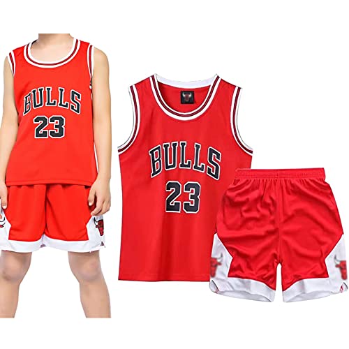 Qkydky Basketball Trikot Kinder 2 Stücke,Sleeveless Basketball Trikot,Jungen Trikot Basketball Kinder,Basketball Trikot Set für 3-14 Kinder(Rot, 3-4 Jahre, S) von Qkydky