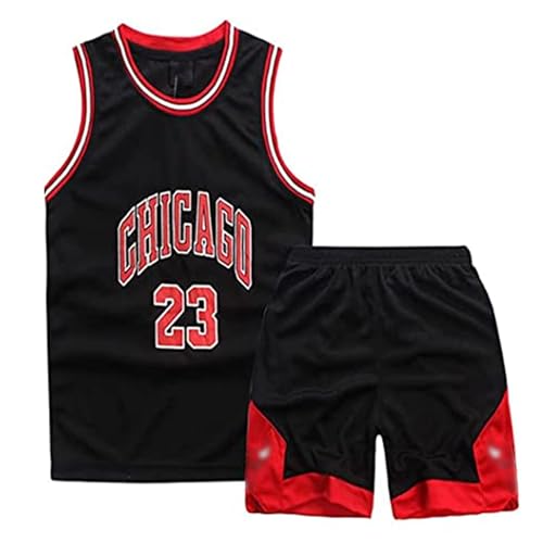 Qkydky Basketball Trikot Kinder 2 Stücke,Basketball Kinder Trikot and Shorts,Sleeveless Basketball Trikot,Jungen Trikot Basketball Kinder,Basketball Trikot Set für 3-14 Kinder(Schwarz, 5-6 Jahre,M) von Qkydky