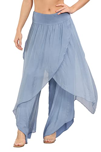 Neu Damen italienische Culottes Lagenlook Boho Rock| Harem Baggy Plain Drapierte Hose| Wickelrock aus Seide | Einheitsgröße (Denim) von Qmart