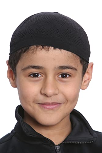 Qmart Namaz Topi Gebetsmütze für Jungen, Türkei, Taqiyah Kufi Totenkopf, Größe: 12 cm, dehnbar, Schwarz , One size von Qmart