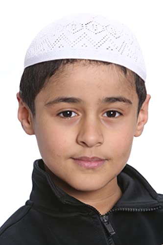 Qmart Namaz Topi Gebetsmütze für Jungen, Türkei, Taqiyah Kufi Totenkopf, Größe: 12 cm, dehnbar, weiß, One size von Qmart