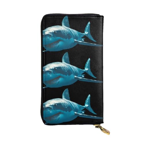 QmeNa Blue Shark Leder-Clutch-Geldbörse mit Reißverschluss, für Dating, Reisen, Einkaufen, Valentinstagsgeschenk, Schwarz , Einheitsgröße von QmeNa