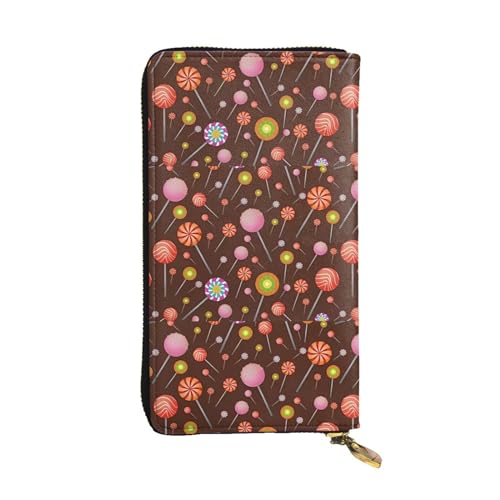 QmeNa Candy Lollipop-Muster (1) Lange Clutch-Geldbörse aus Leder mit Reißverschluss für Dating, Reisen, Einkaufen, Valentinstagsgeschenk, Schwarz , Einheitsgröße von QmeNa