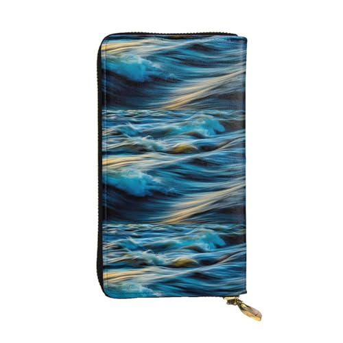 QmeNa Dawn Ocean Waves Leder-Clutch-Geldbörse mit Reißverschluss, für Dating, Reisen, Einkaufen, Valentinstagsgeschenk, Schwarz , Einheitsgröße von QmeNa