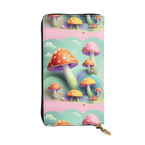 QmeNa Dreamy Little Mushroom Clutch aus Leder, lang, mit Reißverschluss, für Dating, Reisen, Einkaufen, Valentinstagsgeschenk, Schwarz , Einheitsgröße von QmeNa