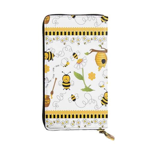 QmeNa Flying Bees Daisy Honey Geldbörse aus Leder, lange Clutch, mit Reißverschluss, für Dating, Reisen, Einkaufen, Valentinstagsgeschenk, Schwarz , Einheitsgröße von QmeNa