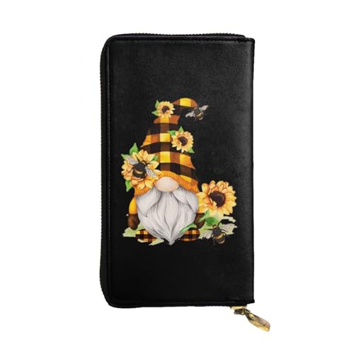 QmeNa Gnome Bee Gelbe Geldbörse mit Blumenmuster, Leder, lange Clutch, mit Reißverschluss, für Dating, Reisen, Einkaufen, Valentinstagsgeschenk, Schwarz , Einheitsgröße von QmeNa