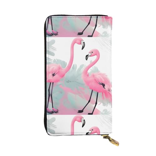 QmeNa Lange Clutch-Geldbörse aus Leder, Flamingo, mit Reißverschluss, für Dating, Reisen, Einkaufen, Valentinstag, Geschenk, Schwarz , Einheitsgröße von QmeNa