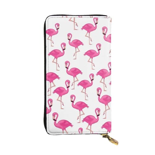 QmeNa Lange Clutch-Geldbörse aus Leder, Flamingo, mit Reißverschluss, für Dating, Reisen, Einkaufen, Valentinstag, Geschenk, Schwarz , Einheitsgröße von QmeNa