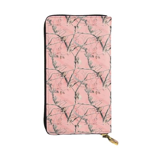 QmeNa Lange Clutch-Geldbörse aus Leder, mit Reißverschluss, für Verabredungen, Reisen, Einkaufen, Valentinstag, Pink Leaves, Schwarz , Einheitsgröße von QmeNa