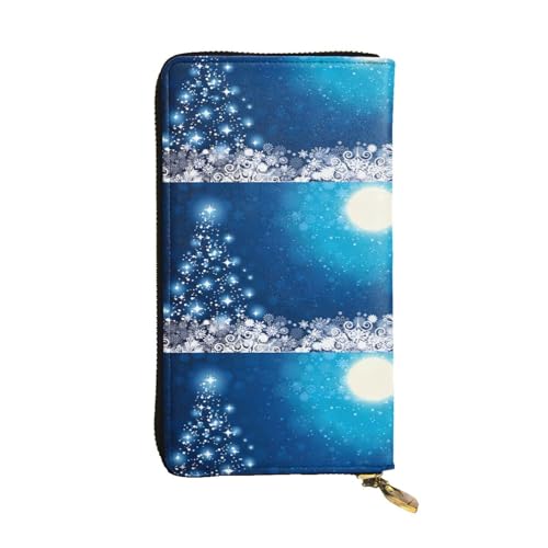 QmeNa Lange Clutch-Geldbörse aus Leder mit Weihnachtsschneeflocke und Reißverschluss, für Dating, Reisen, Einkaufen, Valentinstagsgeschenk, Blau, Schwarz , Einheitsgröße von QmeNa